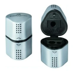 Schule Deutschland Verkaufs-Shop 19 Faber-Castell, Dreifachspitzdose GRIP Silber