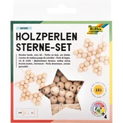 Holzperlen-Set - Sterne - Natur - Ca. 161 Teile -Schule Deutschland Verkaufs-Shop 233160 4001868124699 max bringmann folia holzperlen sterne set natur