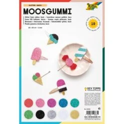 Folia - Moosgummi Glitter Basic, 10 Blatt -Schule Deutschland Verkaufs-Shop 243446 4001868103632 max bringmann folia moosgummi glitter basic 01