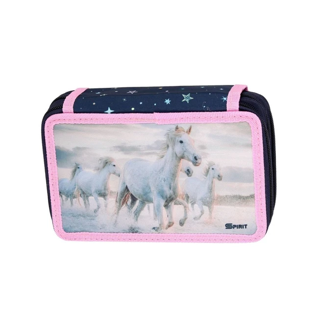 Schüleretui - Weisse Pferde - Blau / Rosa 2 Schüleretui - Weisse Pferde - Blau / Rosa – Bild 2